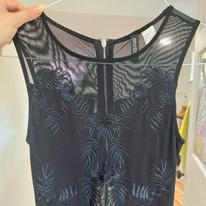 Floral embroidered maxi dress with mesh paneling